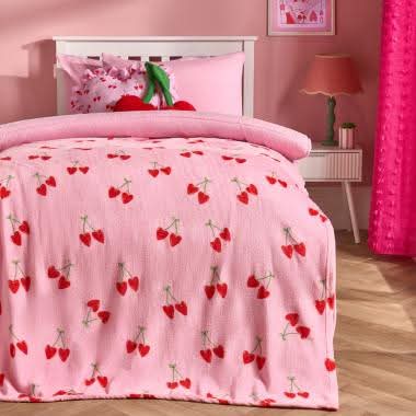Cherry Print Fleece Throw