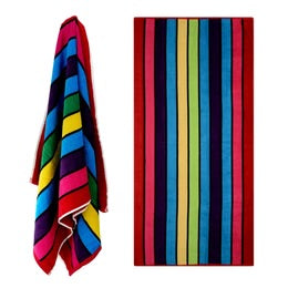 Large Velour Striped Beach Towel (Crimson Skyline)
