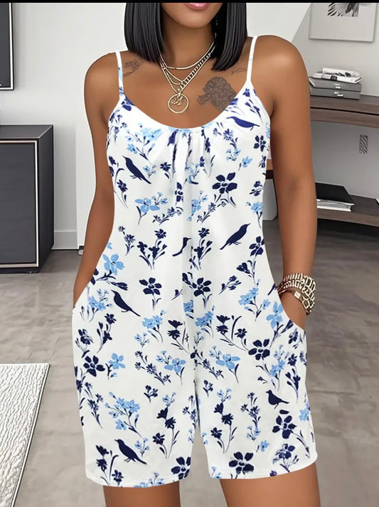 Floral cami romper with pockets