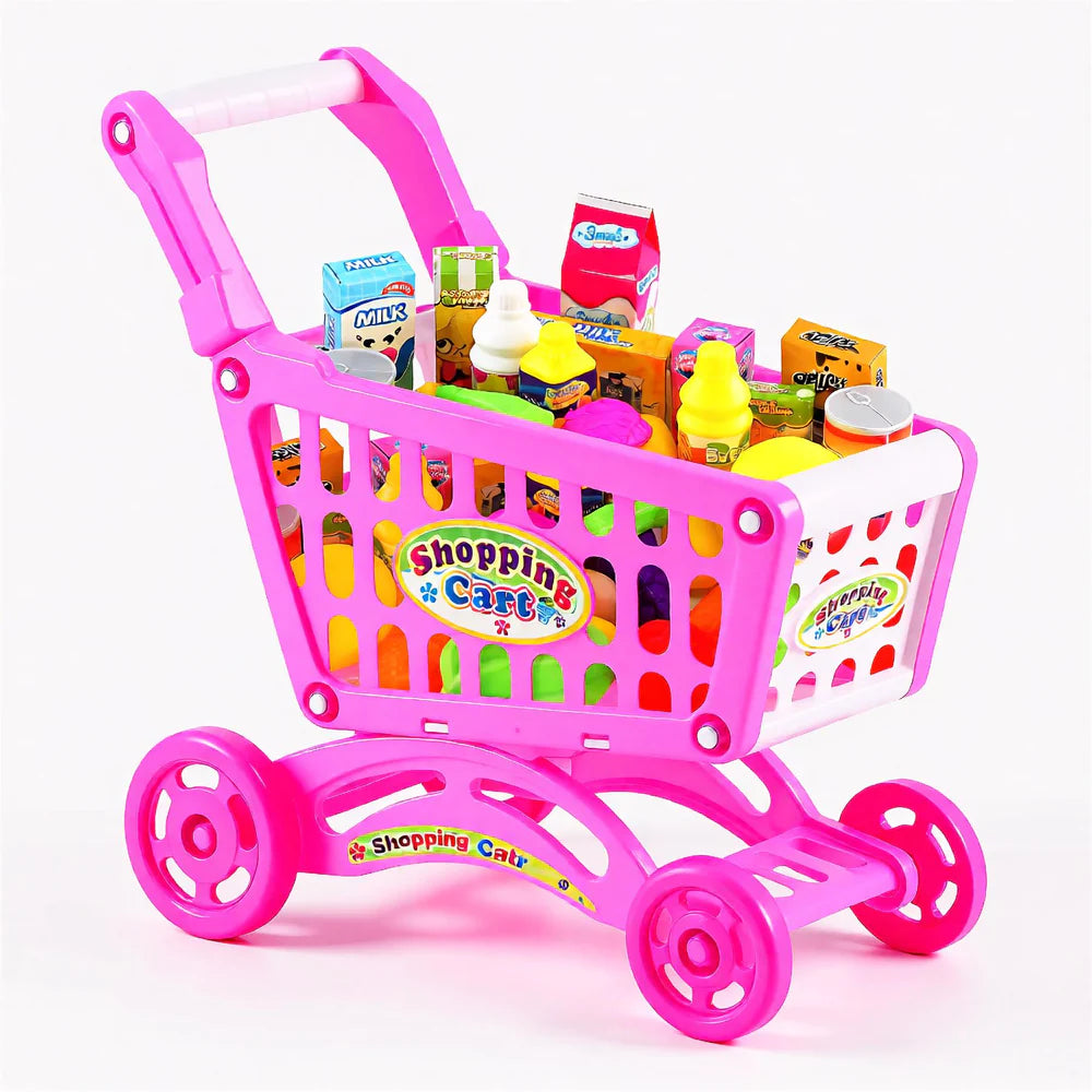 Pink Shopping Trolley Cart Play Food Set