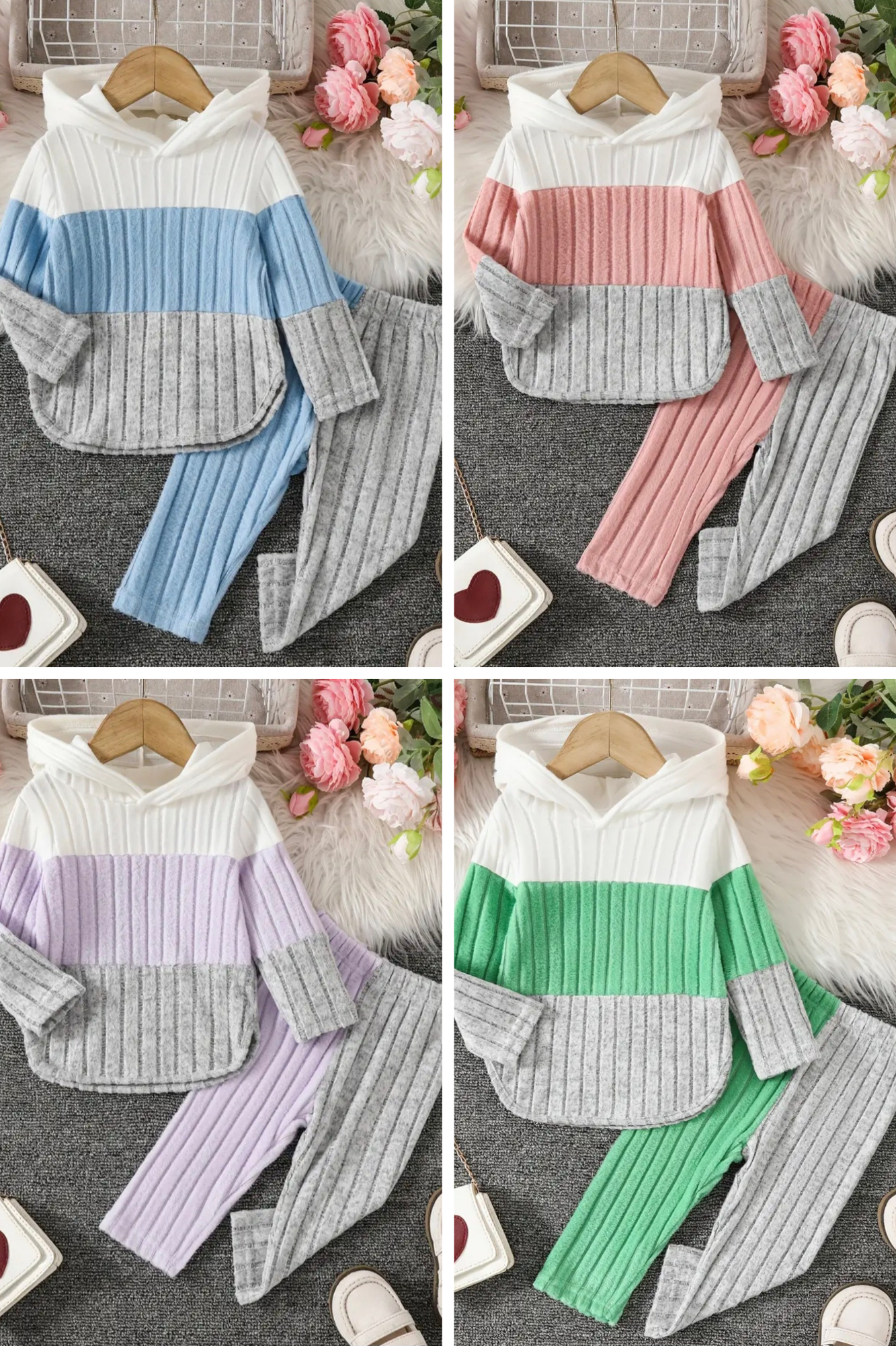 Baby 2pcs Cozy Ribbed Hoodie & Pants Set
