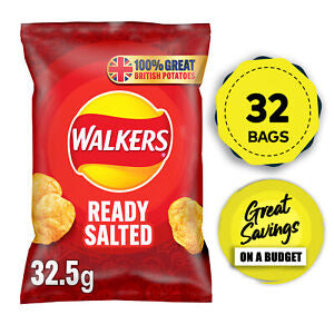 Walkers Crisps Ready Salted Lunch Snack Pack of 32 x 32.5g