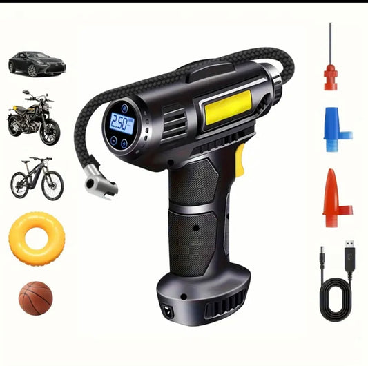 1pc Cordless Tire Inflator Air Pump with Digital Pressure Gauge, LED Light, USB Type-C Charging, Quick Charge, Portable Air Compressor for Car, Bicycles, Electric Bike and Motorcycle