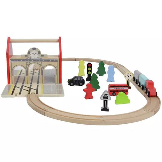 Chad Valley Wooden Carry Train Station Set