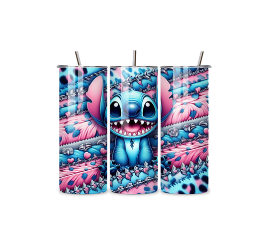 Pink & blue stitch smiling 20oz tumbler