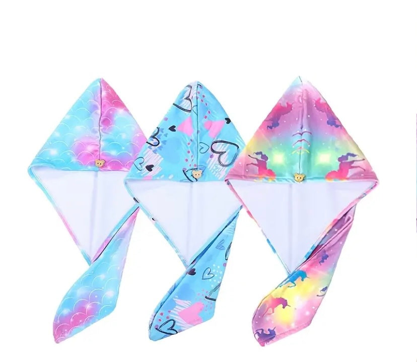 Pack of 3 kids quick dry microfibre hair towel wrap