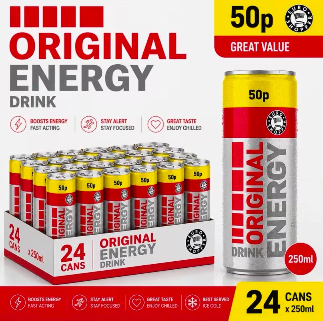Euro Shopper Red Original Energy Drink 24 x 250ml