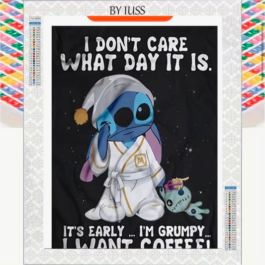 Stitch I Want Coffee Diamond Art