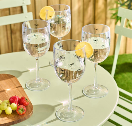 Bow Print Plastic Wine Glasses - 4 Pack