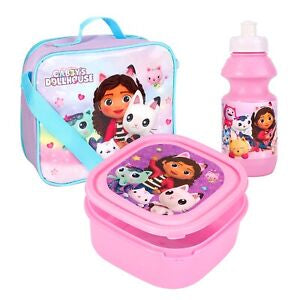 Gabby's Dollhouse Insulated 3 Piece Lunch Bag Set Girls Pink Purple Thermal