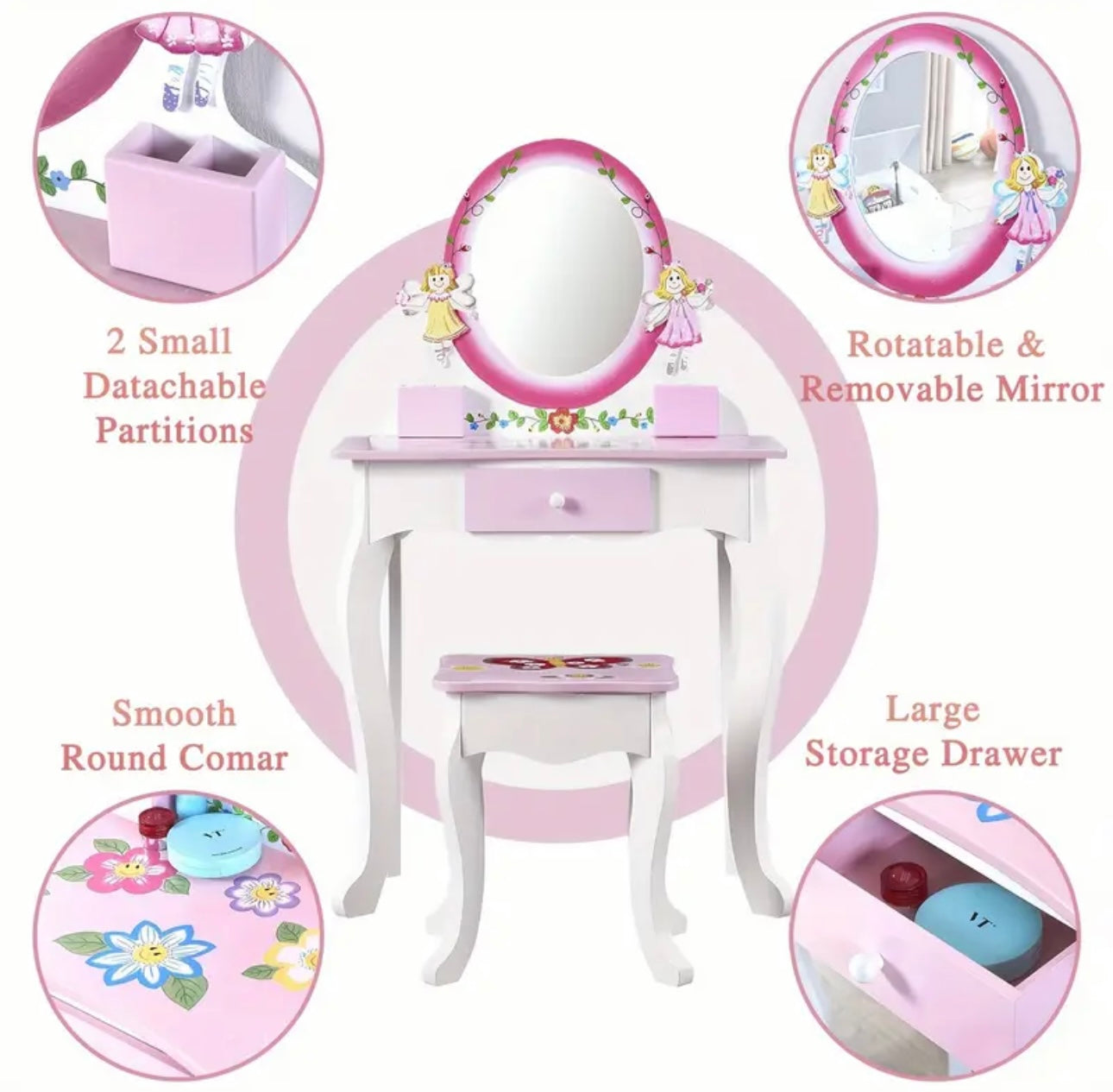 Fairy Wooden Vanity Table & Stool Set