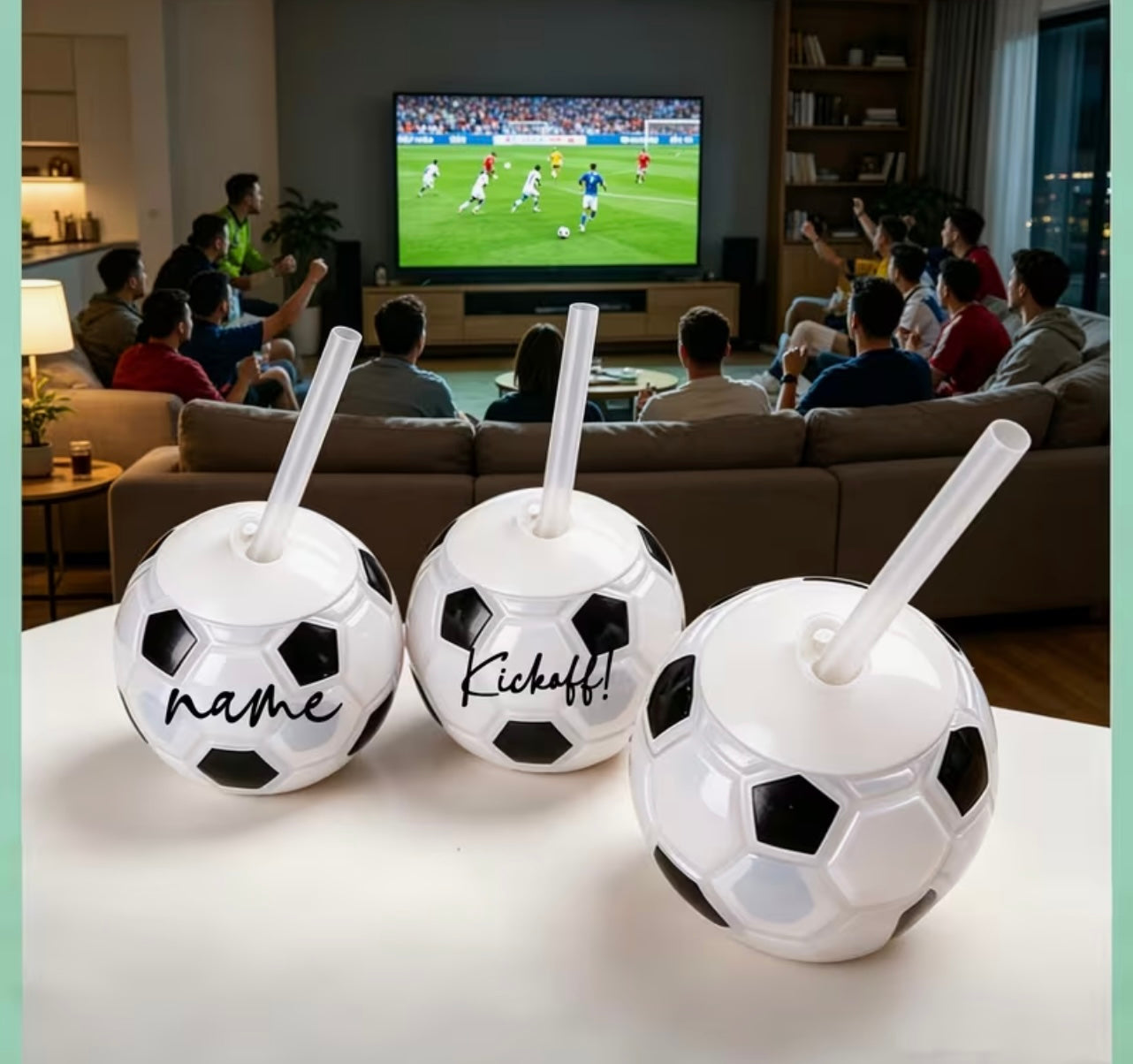 1 Custom Football Plastic Cup with Lid and Straw