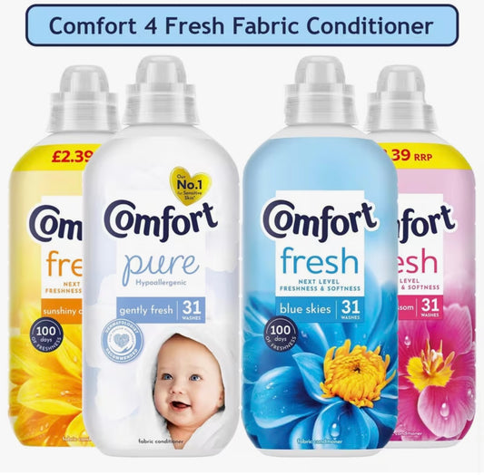 Comfort 4 Fresh Fabric Conditioner Bundle Gift Set 4 x 930ml 31 Washes Each