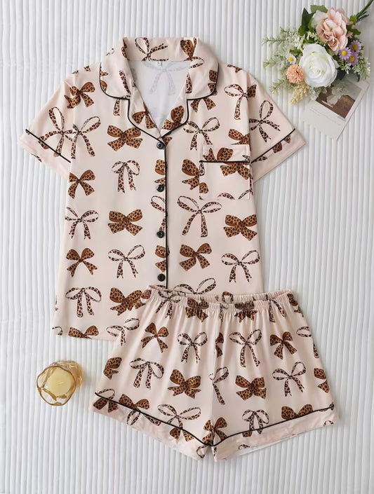 Two-Piece Leopard Print Bow Print pyjamas