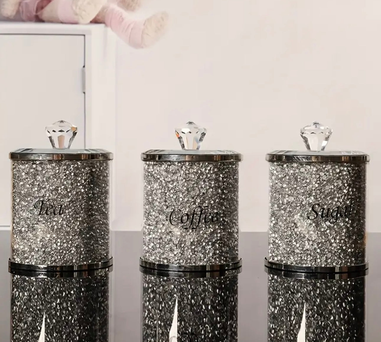 3pcs Crushed Diamond Tea Coffee Sugar Jars