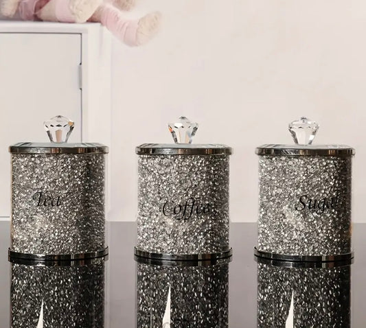 3pcs Crushed Diamond Tea Coffee Sugar Jars
