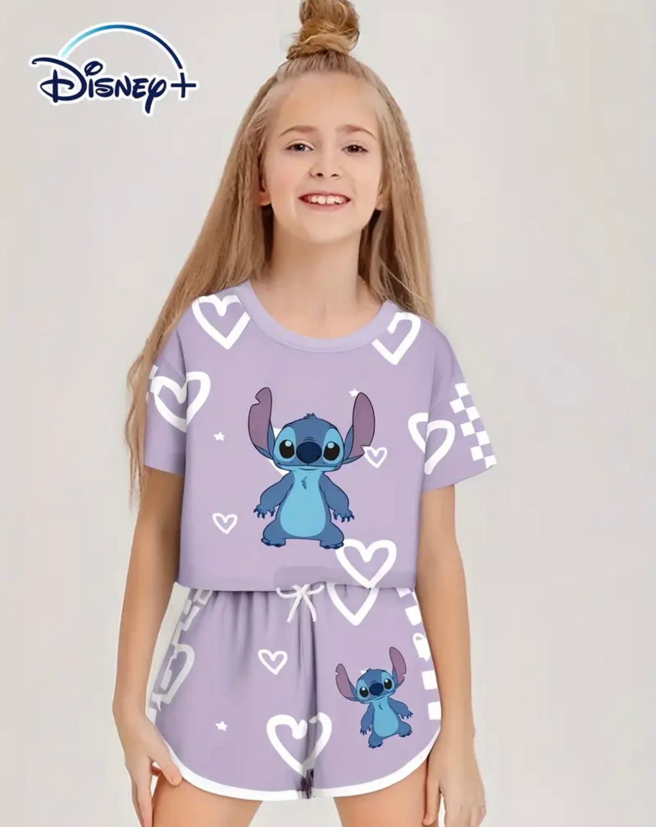 2pcs Disney Lilo & Stitch Girls' Cartoon Print Outfit