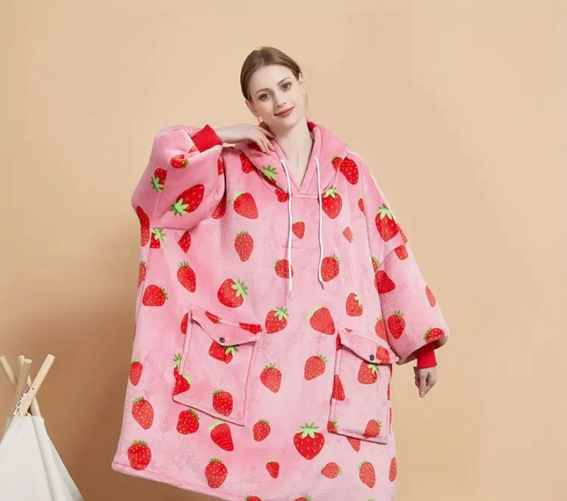 Ladies oversized stawberry hoodie blanket