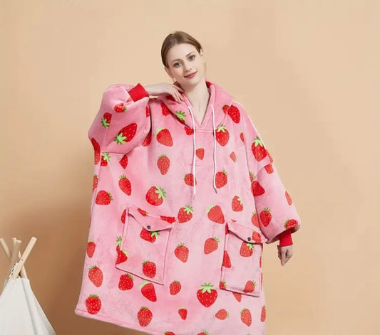 Ladies oversized stawberry hoodie blanket