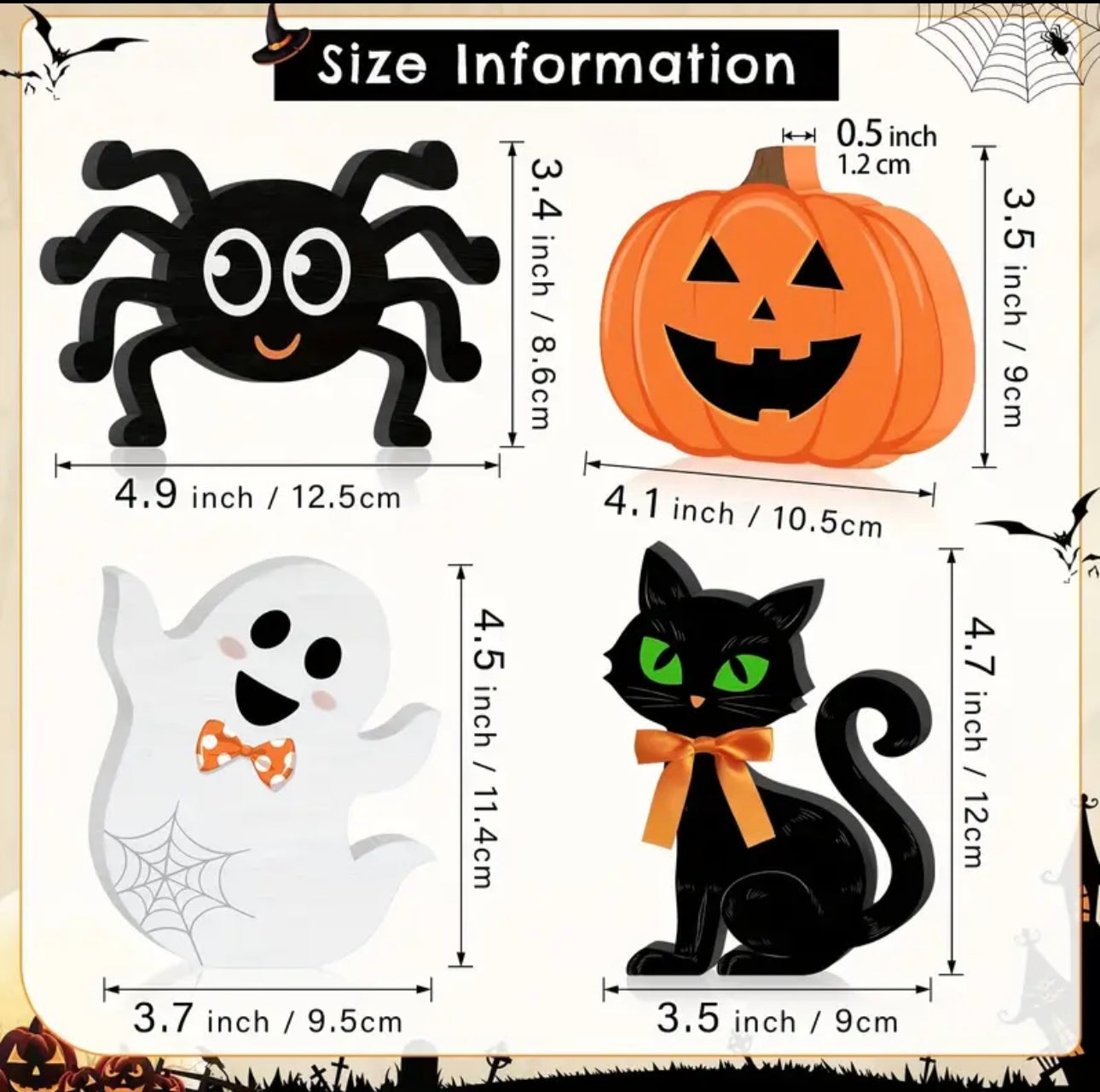 4pcs Set of Wooden Halloween Decorations