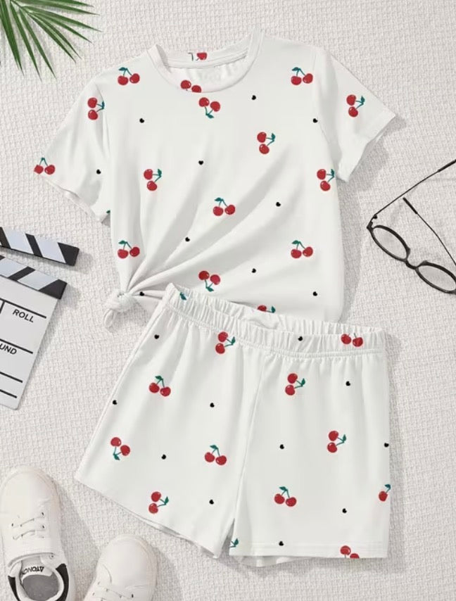 2pcs Set Summer Short Sleeve Shorts Outfit