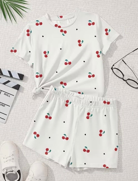 2pcs Set Summer Short Sleeve Shorts Outfit
