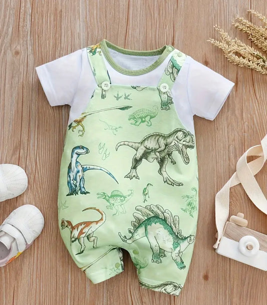 Baby Cartoon Zoo Animal Print Faux Two-piece Bodysuit