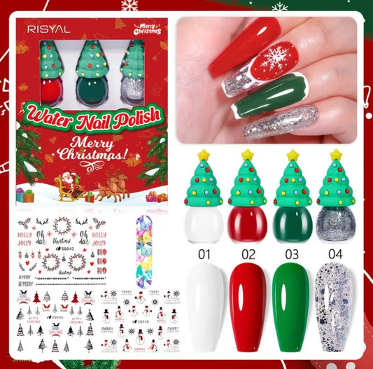 Christmas 4pcs Nail Polish + Scraper + Nail Stickers