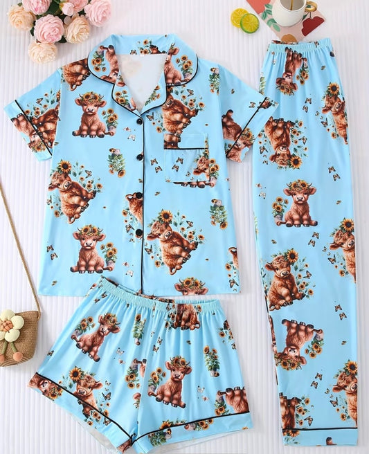 Highland cow 3pc pajamas