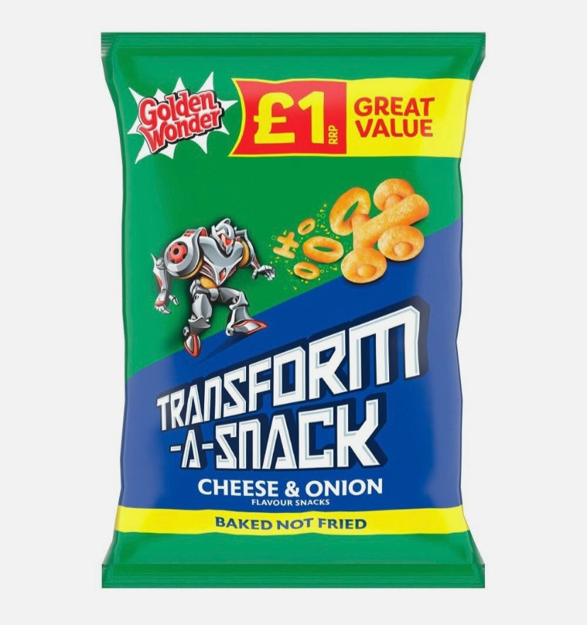 Full Box of 18 Golden Wonder TransForm-A-Snack Cheese And Onion 56g
