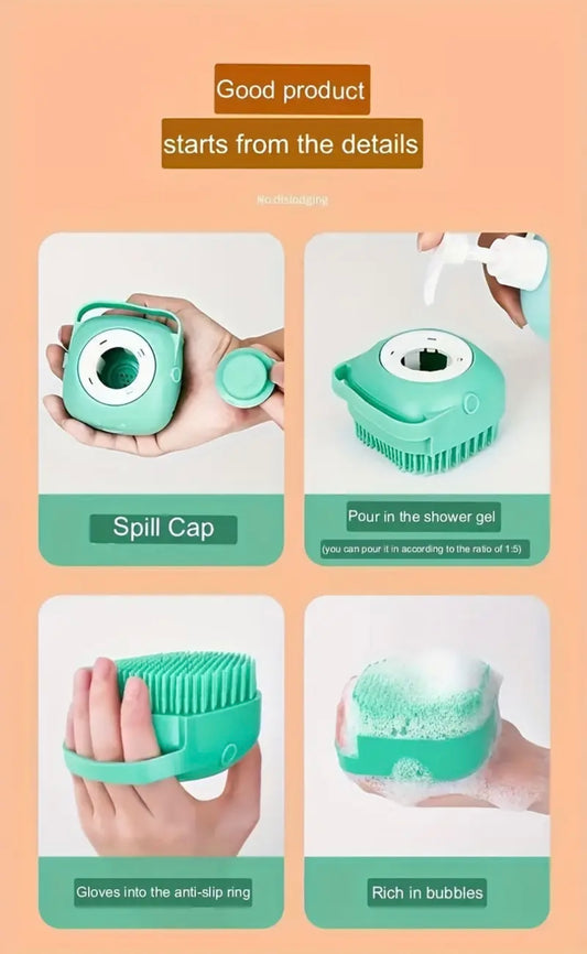 Silicone Pet Grooming Brush with Shampoo Dispenser