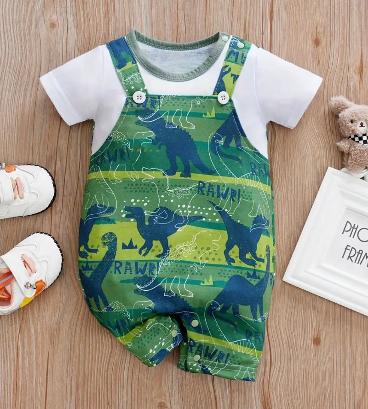 Baby Cartoon Zoo Animal Print Faux Two-piece Bodysuit