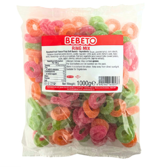 Bebeto Fizzy Assorted Fruit Rings 1Kg