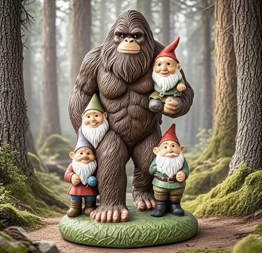 Charming Bigfoot & Gnome Resin Statue