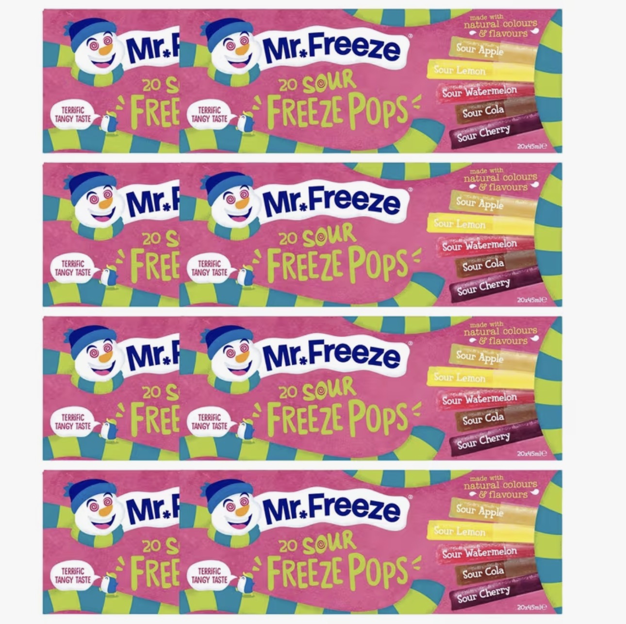 Mr Freeze Sour Freezepops – 160 x 45ml Ice Pops (8 Boxes of 20)