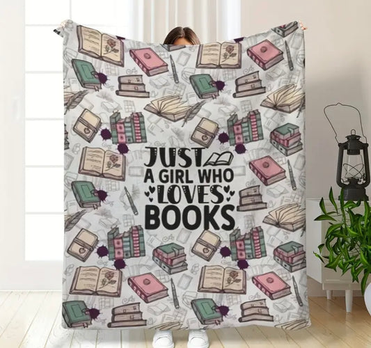Cozy Flannel Blanket - "Just a Girl Who Loves Books"