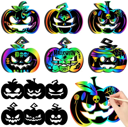 24 pcs Halloween Pumpkins Scratch Paper Crafts Kit Bulk of Halloween Pumpkins