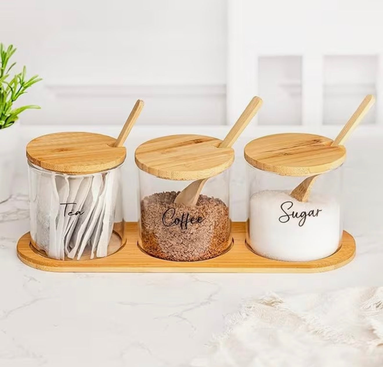 Glass Tea Coffee Sugar Canisters Set