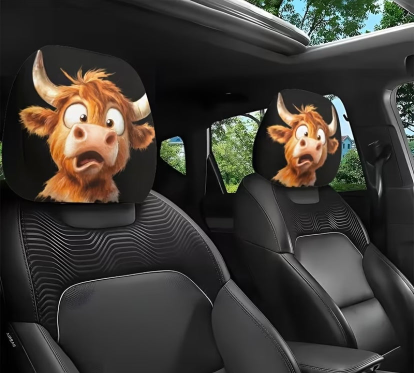 2 Sets of Cartoon Cow Fun Car Headrest Covers