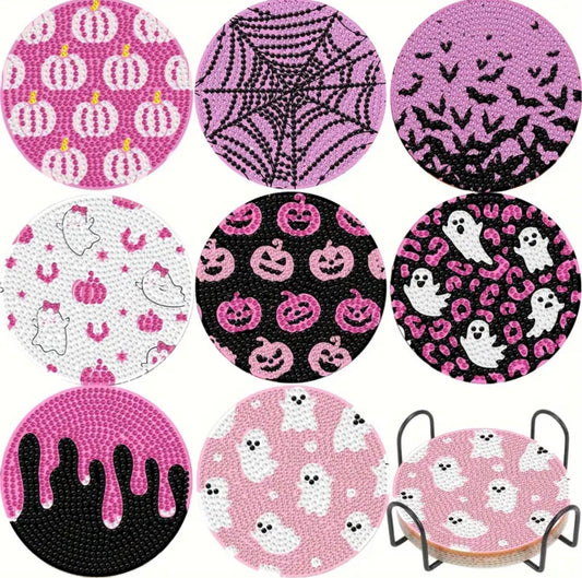 8Pc Halloween Diamond Art Coasters