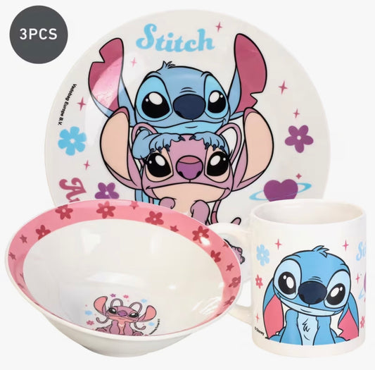 Girls Disney Stitch Ceramic Breakfast Set