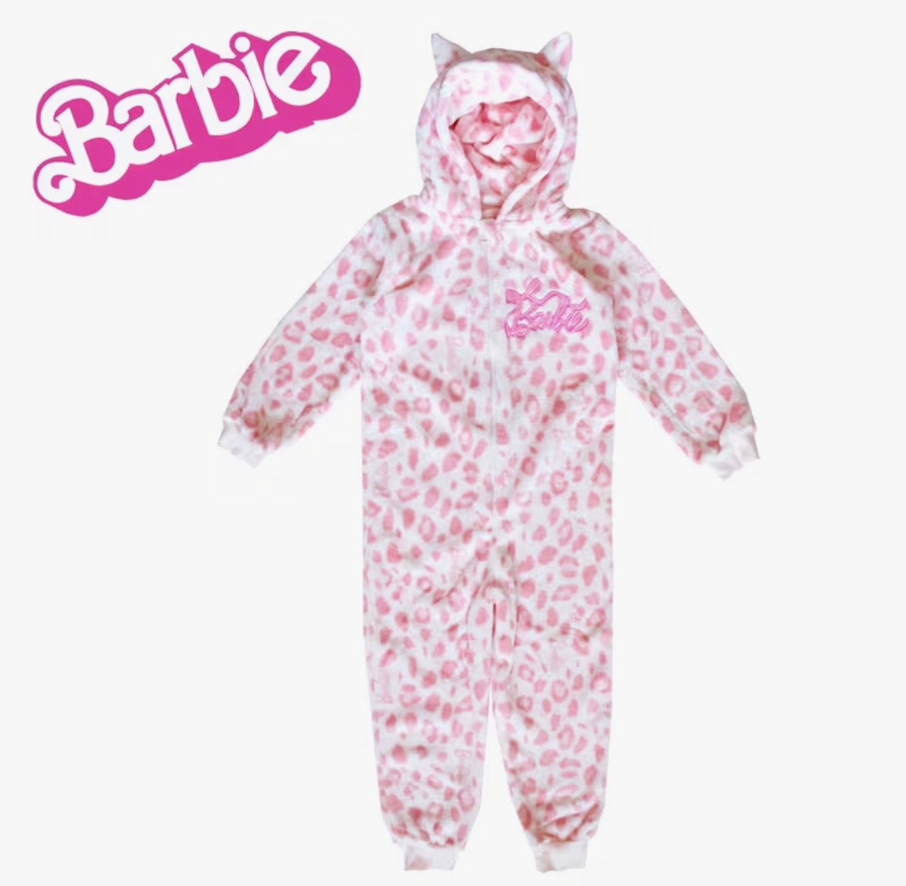 BARBIE Girls Pink Soft Hooded Fleece Onesie