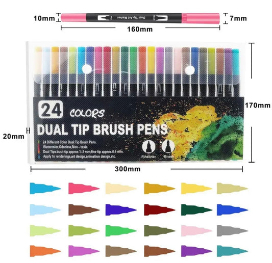24 Coloring Pens Dual Tip Brush
