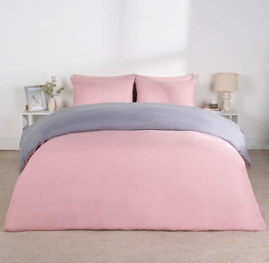 Double Reversible Duvet Cover Set - Blush/Grey