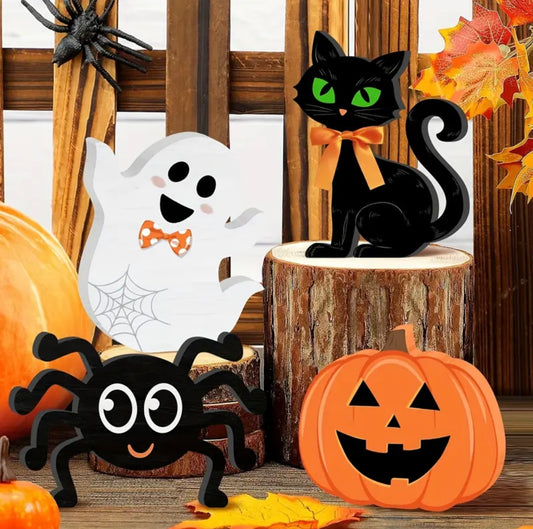 4pcs Set of Wooden Halloween Decorations