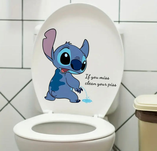 1pc Disney Stitch 3D Toilet Sticker -  "If You Miss Clean Your Piss"