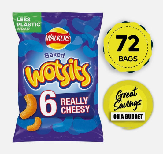 Walkers Crisps Baked Wotsits Really Cheesy Snacks 72 Bags x 16.5g
