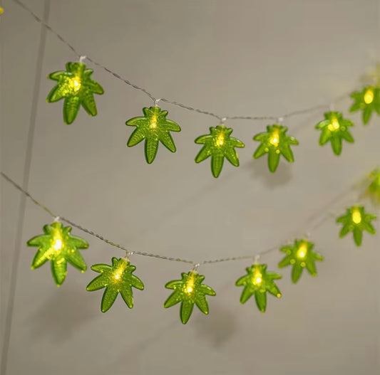 1pc LED Green Leaf String Lights, Battery Box Powered