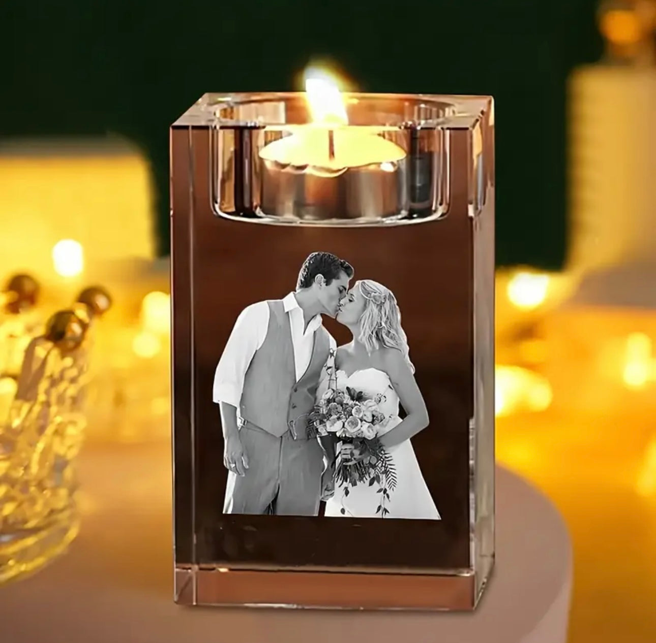 Custom Photo Crystal Glass Candle Holder