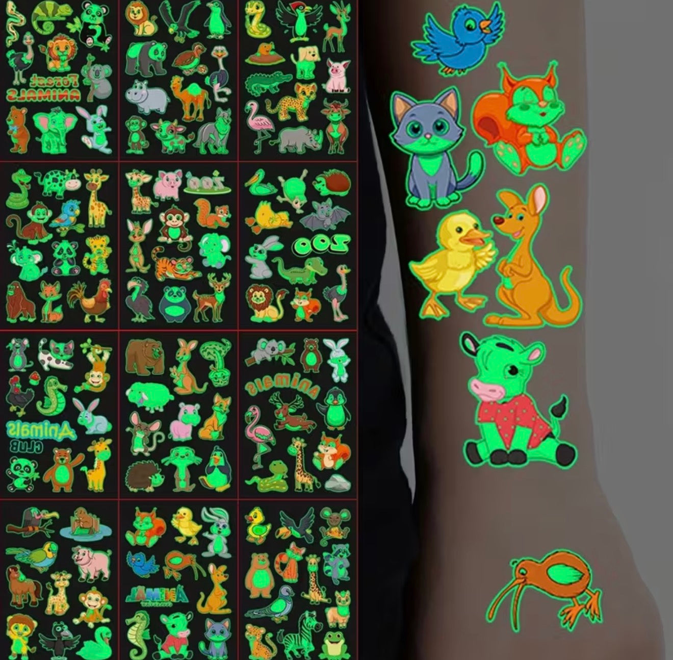 Glow-In-The-Dark Tattoo Stickers 130 Animal-Theme